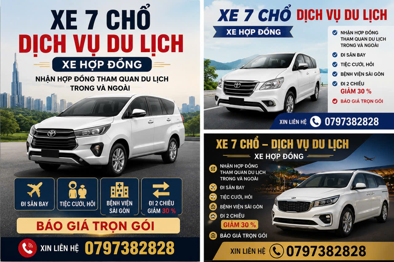 Xe 7 chỗ dịch vụ du lịch xe hợp đồng Taxi Trà Vinh